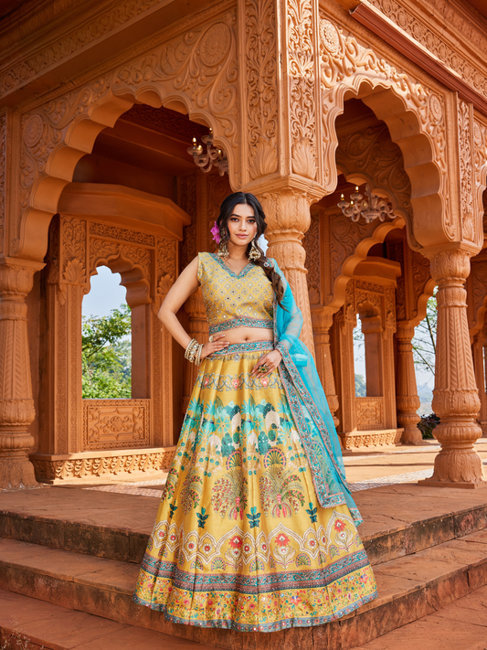 Mustard Yellow Lehenga Set for Women | 3-Piece Ghaghra, Choli & Dupatta with Traditional Work | Wedding & Festive Wear