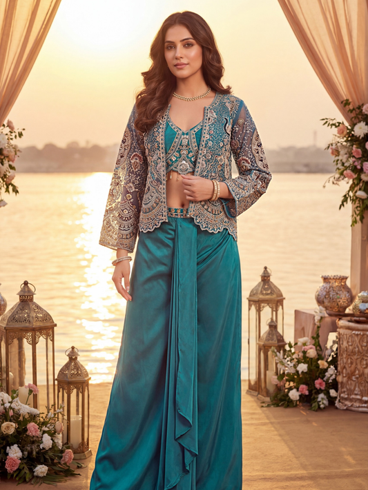 Designer Jacket Style Indo-Western Co-Ord Set for Women | 3-Piece Occasion Wear Set for Weddings & Festivals