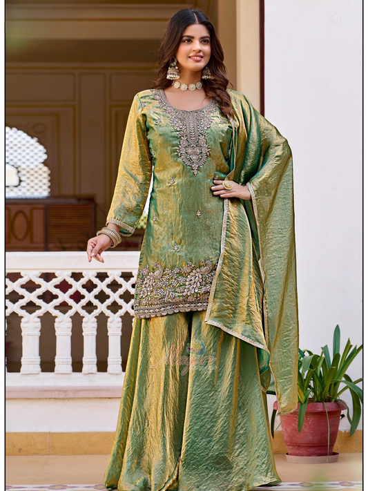 Designer Dhoop Chhaon Kurta Set with Palazzo and Dupatta