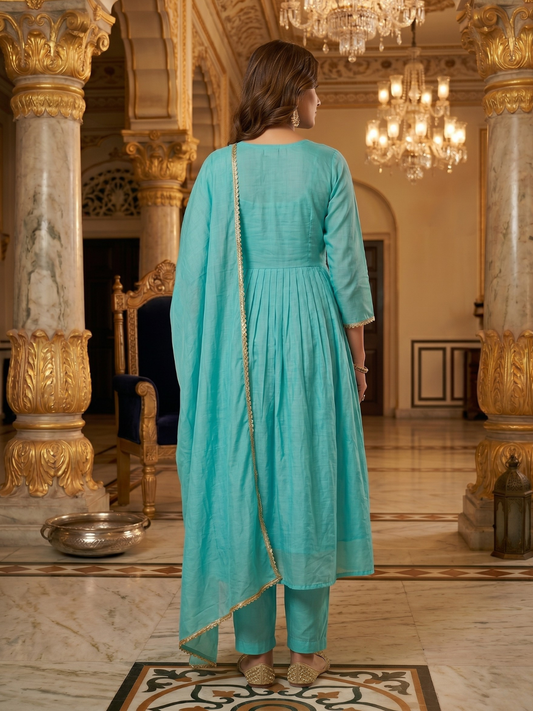Elegant Sky Blue Embroidered Kurta Pant Dupatta Set for Women (M to XXL) by 3 Angel Fab LLP