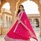 Rani Pink Tissue Suit Set for Women | 3-Piece Anarkali Kurta, Palazzo & Dupatta with Heavy Work | Festive & Wedding Wear