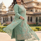 Women’s Mint Green Embroidered Kurta Pant Set with Dupatta | Plus Size 3XL-5XL