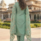 Women’s Mint Green Embroidered Kurta Pant Set with Dupatta | Plus Size 3XL-5XL