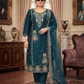 Women’s Deep Teal Embroidered Kurta Pant Set with Dupatta | Plus Size 3XL, 4XL, 5XL