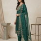 Emerald Green Heavy Embroidered Silk Blend Kurta Pant Set with Sheer Dupatta – Festive & Wedding Wear | Plus Size (3XL, 4XL, 5XL)