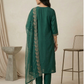 Emerald Green Heavy Embroidered Silk Blend Kurta Pant Set with Sheer Dupatta – Festive & Wedding Wear | Plus Size (3XL, 4XL, 5XL)