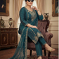 Women’s Deep Teal Embroidered Kurta Pant Set with Dupatta | Plus Size 3XL, 4XL, 5XL