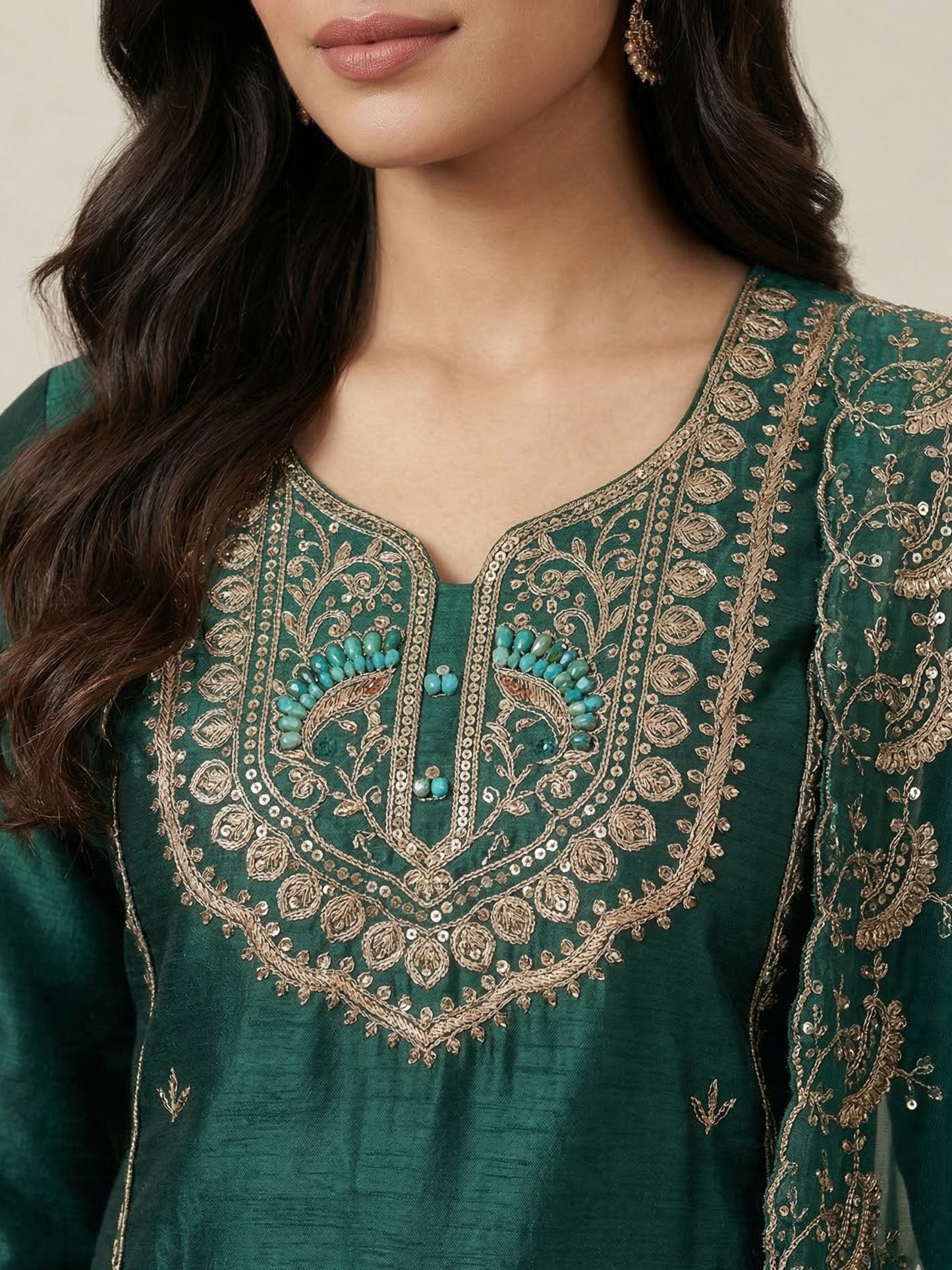 Emerald Green Heavy Embroidered Silk Blend Kurta Pant Set with Sheer Dupatta – Festive & Wedding Wear | Plus Size (3XL, 4XL, 5XL)