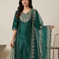 Emerald Green Heavy Embroidered Silk Blend Kurta Pant Set with Sheer Dupatta – Festive & Wedding Wear | Plus Size (3XL, 4XL, 5XL)