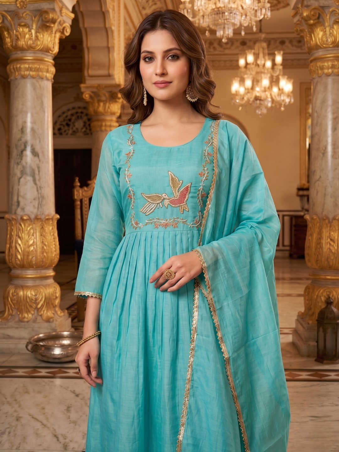 Elegant Sky Blue Embroidered Kurta Pant Dupatta Set for Women (M to XXL) by 3 Angel Fab LLP