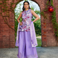 Lavender Tissue Co-Ord Set for Women | Sleeveless Kurti, Palazzo & Dupatta with Floral Work | Festive & Party Wear