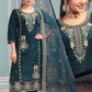 Women’s Deep Teal Embroidered Kurta Pant Set with Dupatta | Plus Size 3XL, 4XL, 5XL