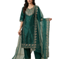 Emerald Green Heavy Embroidered Silk Blend Kurta Pant Set with Sheer Dupatta – Festive & Wedding Wear | Plus Size (3XL, 4XL, 5XL)