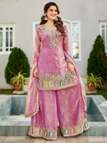 Jaipuri Blush Pink Embroidered Kurta Palazzo Set with Dupatta | Marriage and festive wear