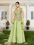 Women’s Pistachio Green Embroidered Indo-Western Palazzo Set with Dupatta