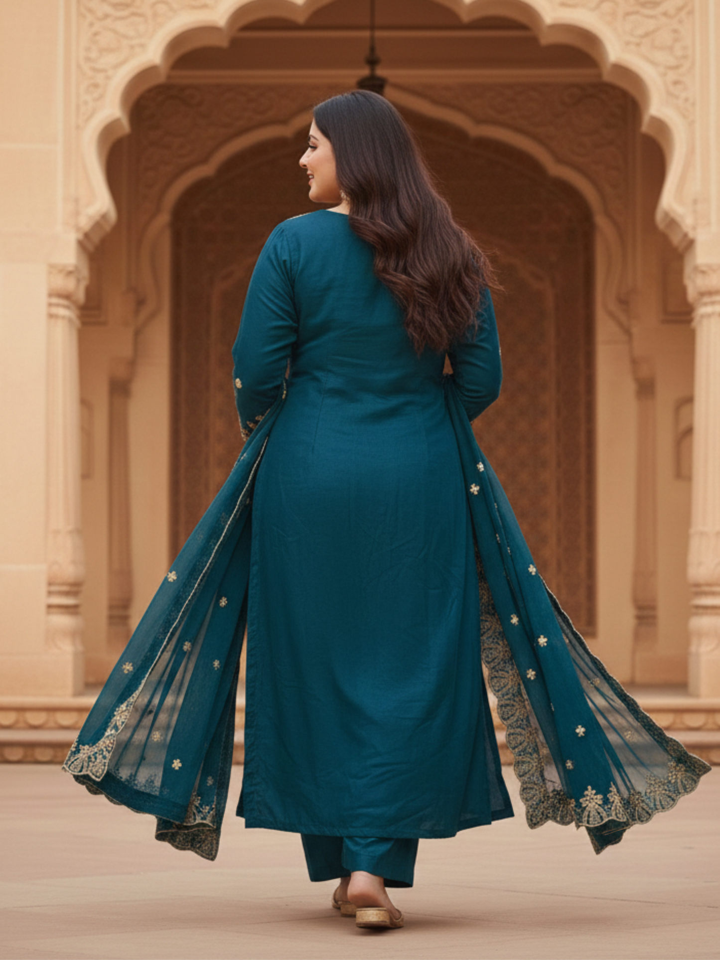 Rama Green Embroidered Silk Blend Kurta Pant Set with Ornate Dupatta – Festive & Occasion Wear