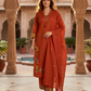 Elegant Rust Orange Embroidered Kurta Pant Dupatta Set for Women (M to XXL)