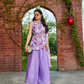 Lavender Tissue Co-Ord Set for Women | Sleeveless Kurti, Palazzo & Dupatta with Floral Work | Festive & Party Wear