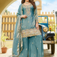 Women’s Teal Blue Embroidered Kurta Palazzo Set with Dupatta | Festive & Occasion Wear