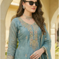 Women’s Teal Blue Embroidered Kurta Palazzo Set with Dupatta | Festive & Occasion Wear