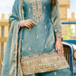 Women’s Teal Blue Embroidered Kurta Palazzo Set with Dupatta | Festive & Occasion Wear