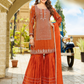 Women’s Rust Orange Embroidered Kurta Sharara Set with Dupatta | Festive & Occasion Wear