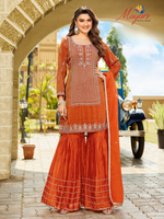 Women’s Rust Orange Embroidered Kurta Sharara Set with Dupatta | Festive & Occasion Wear