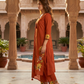 Elegant Rust Orange Embroidered Kurta Pant Dupatta Set for Women (M to XXL)