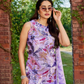 Lavender Tissue Co-Ord Set for Women | Sleeveless Kurti, Palazzo & Dupatta with Floral Work | Festive & Party Wear