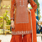 Women’s Rust Orange Embroidered Kurta Sharara Set with Dupatta | Festive & Occasion Wear