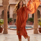 Elegant Rust Orange Embroidered Kurta Pant Dupatta Set for Women (M to XXL)