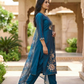 Peacock Blue Embroidered Kurta Pant Set with Printed Dupatta – Elegant Festive Ethnic Wear
