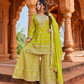 Olive Green Tissue Suit Set for Women | 3-Piece Kurta, Palazzo & Dupatta with Heavy Work | Festive & Wedding Wear