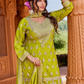 Olive Green Tissue Suit Set for Women | 3-Piece Kurta, Palazzo & Dupatta with Heavy Work | Festive & Wedding Wear