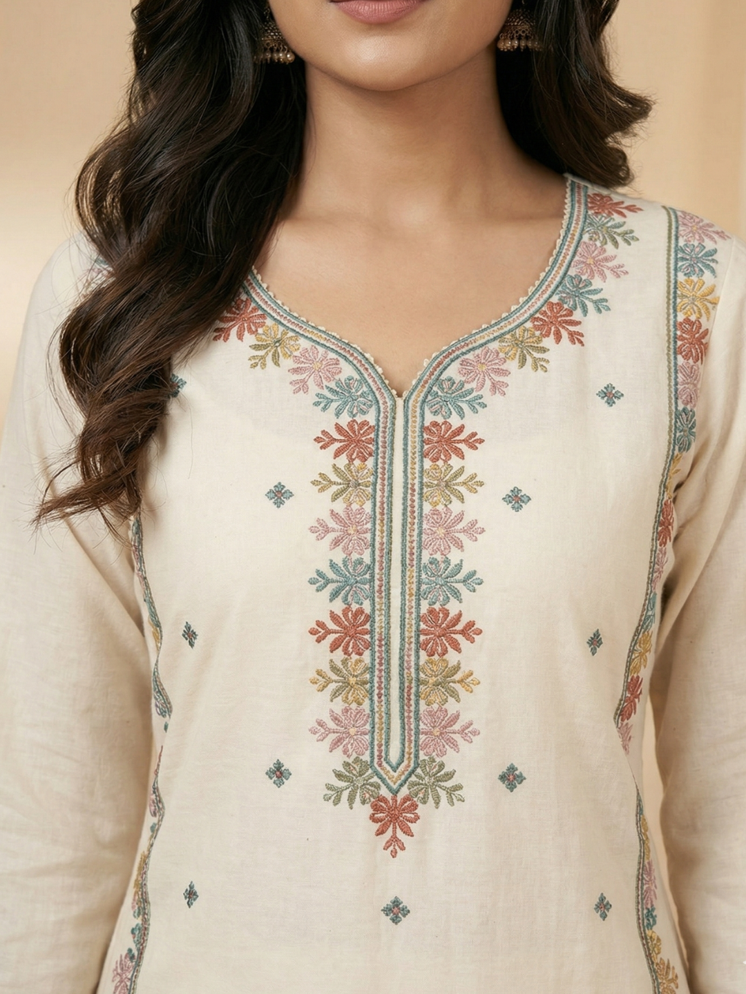 Ivory Pastel Embroidered Pure Cotton Kurta Pant Set with Dupatta | Summer Collection | Sizes M to XXL