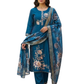 Peacock Blue Embroidered Kurta Pant Set with Printed Dupatta – Elegant Festive Ethnic Wear