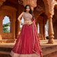 Wine Maroon Tissue Lehenga Set for Women | 3-Piece Lehenga, Blouse & Dupatta with Traditional Work | Wedding & Festive Wear