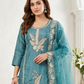 Elegant Teal Blue Embroidered Kurta Pant Dupatta Set for Women (M to XXL)