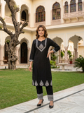 Classic Black Embroidered Kurta Pant Set for Women (M to XXL)