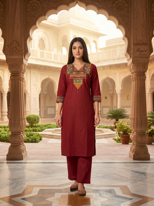 Maroon Embroidered Ethnic Kurta Pant Set for Women (M to XXL) by 3 Angel FAB LLP
