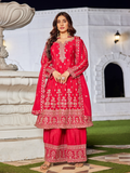 Crimson Red Tissue Suit Set for Women | 3-Piece Kurta, Palazzo & Dupatta with Traditional Work | Festive & Wedding Wear