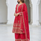 Crimson Red Tissue Suit Set for Women | 3-Piece Kurta, Palazzo & Dupatta with Traditional Work | Festive & Wedding Wear