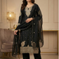 Women’s Midnight Black Embroidered Silk Blend Kurta Pant Set with Dupatta | Plus Size Festive Ethnic Wear (3XL, 4XL, 5XL)