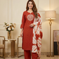 Rust Orange Printed Kurta Pant Set with Tie-Dye Dupatta for Women (M to XXL)