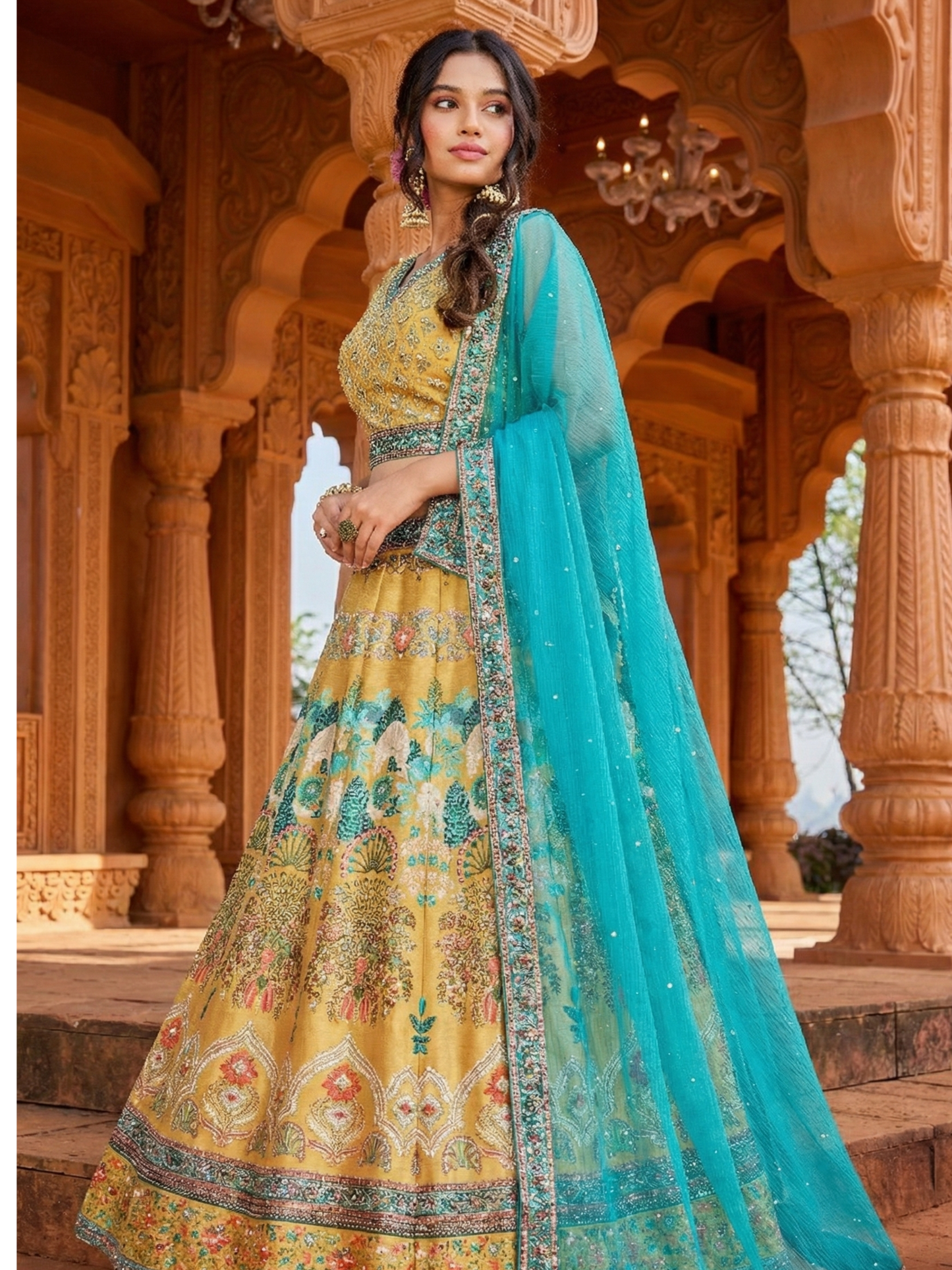 Mustard Yellow Lehenga Set for Women | 3-Piece Ghaghra, Choli & Dupatta with Traditional Work | Wedding & Festive Wear