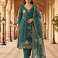 Deep Bottle Green Embroidered Kurta Pant Set with Printed Dupatta - Available in Plus Sizes by 3 Angel Fab LLP
