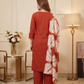 Rust Orange Printed Kurta Pant Set with Tie-Dye Dupatta for Women (M to XXL)