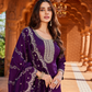 Purple Ethnic Set with Border Work | Straight Kurta, Dupatta and Palazzo | Festive Wear
