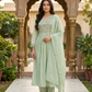 Mint Green Embroidered Anarkali Kurta Pant Set with Dupatta for Women (M to XXL)