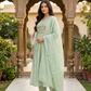 Mint Green Embroidered Anarkali Kurta Pant Set with Dupatta for Women (M to XXL)